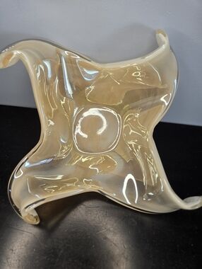 Vintage MCM Murano Italy Large Twisted Glass Centerpiece Mirrored Peach Glass